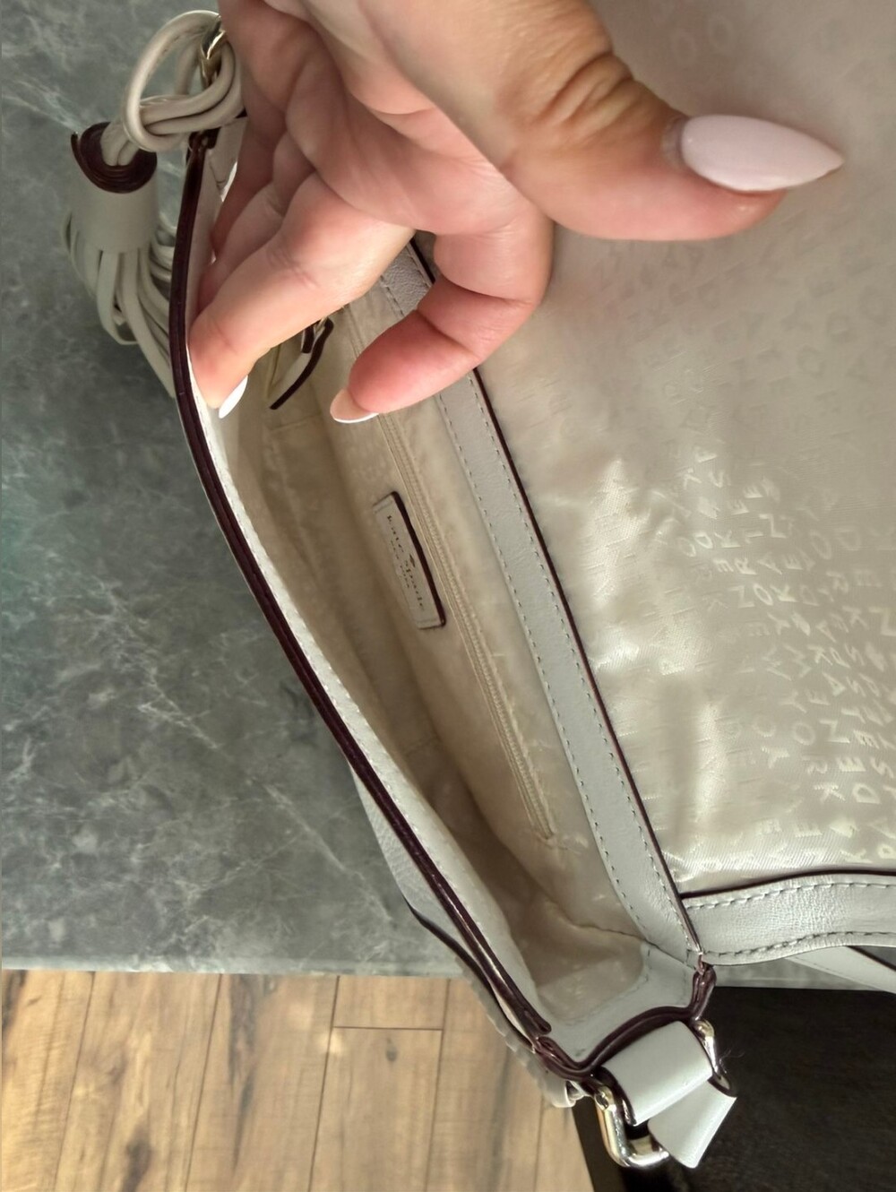 Kate Spade White Leather Crossbody with Braided Trim and Tassel - Picture 4 of 5